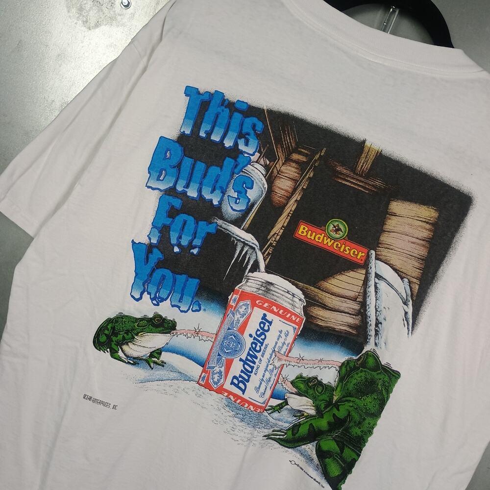 Budweiser This Buds For You Winter Frog Double Sided Beer Drinking Art Shirt XL
